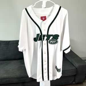 Vintage New York Jets NFL Football Jersey White Green Baseball-Style Size XL